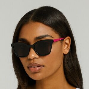 Betsey Johnson Black Cat-Eye Sunglasses with Pink Arms